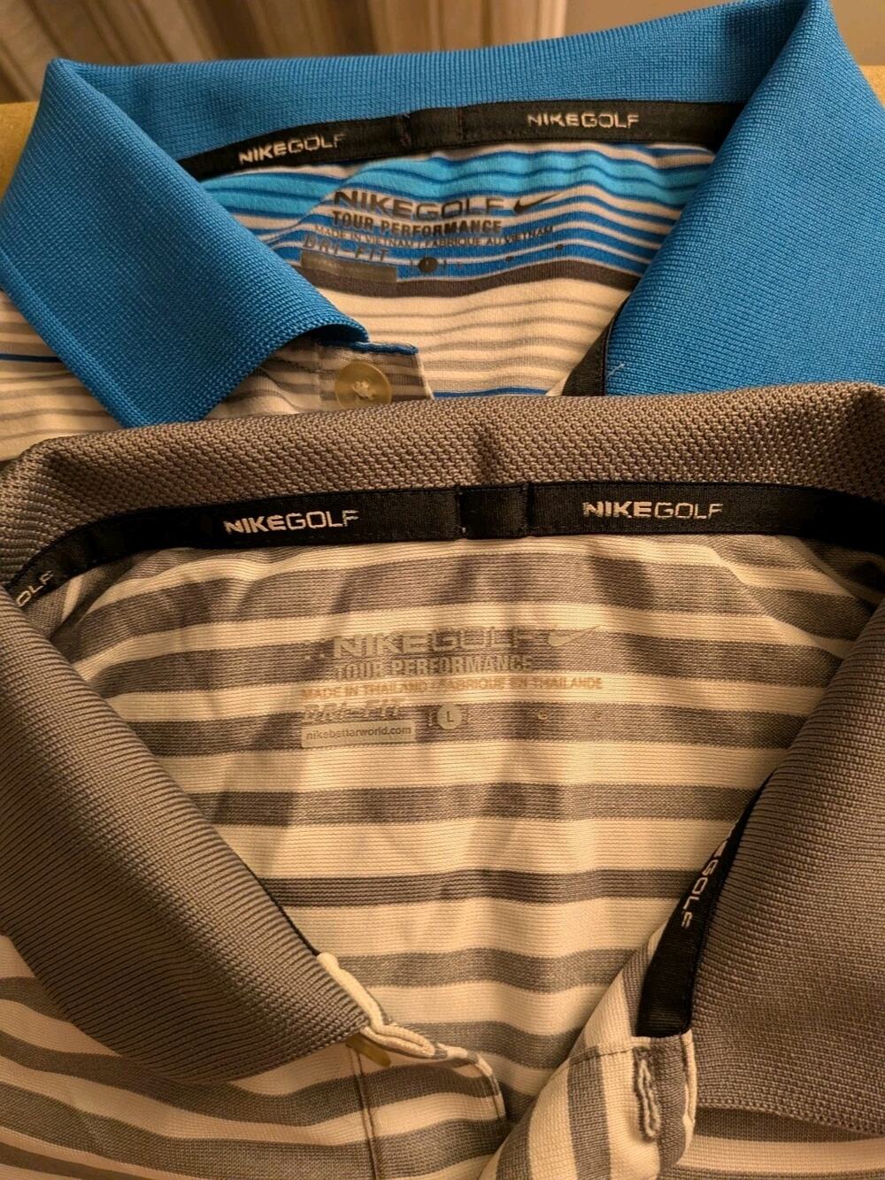 Lot of 2 Nike Golf Tour Performance Dri-FIT Polo Shirts Mens Large Striped Blue